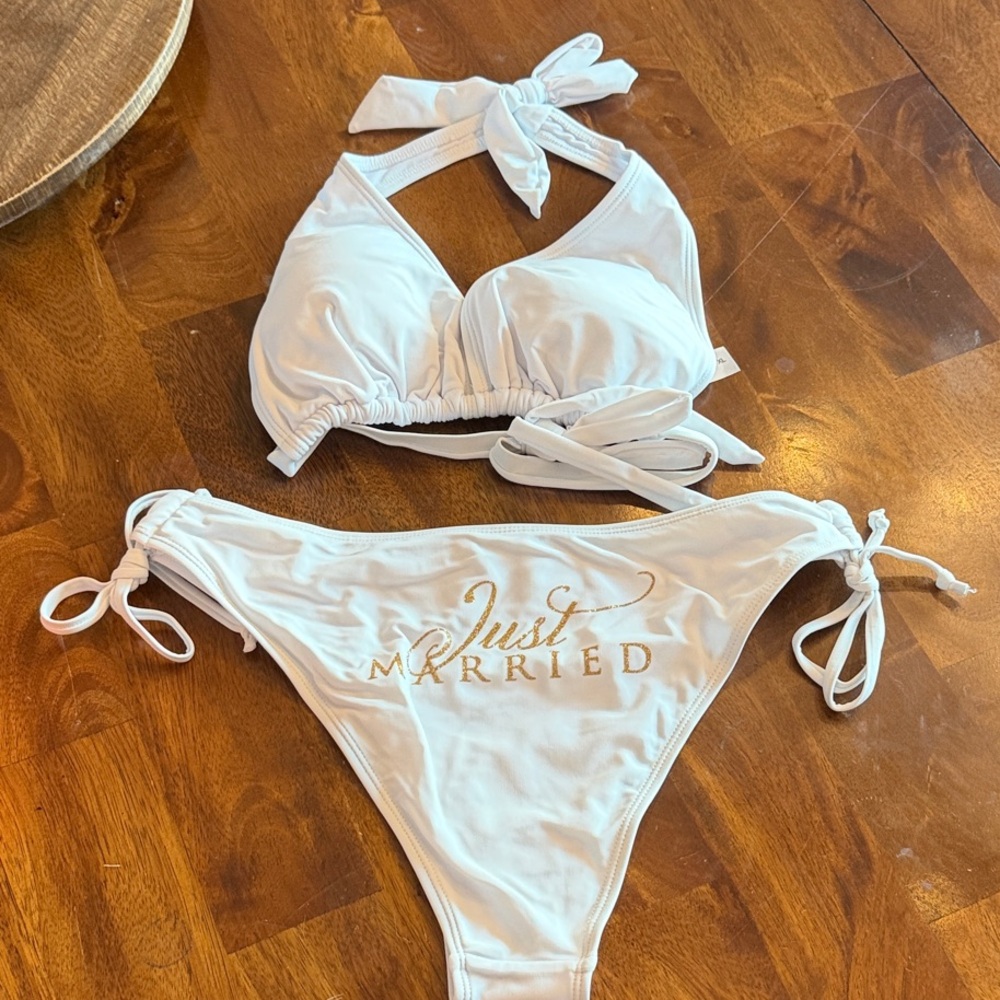 White 'Just Married' Bikini Set